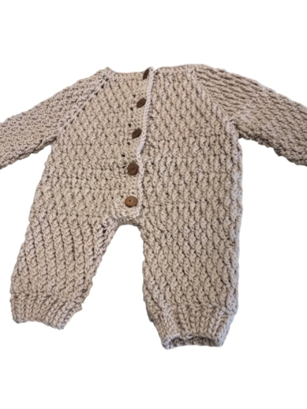 Handmade Baby Crochet Romper Gift Set with Beanie & Crochet Wooden Ring 6-9 Mos.